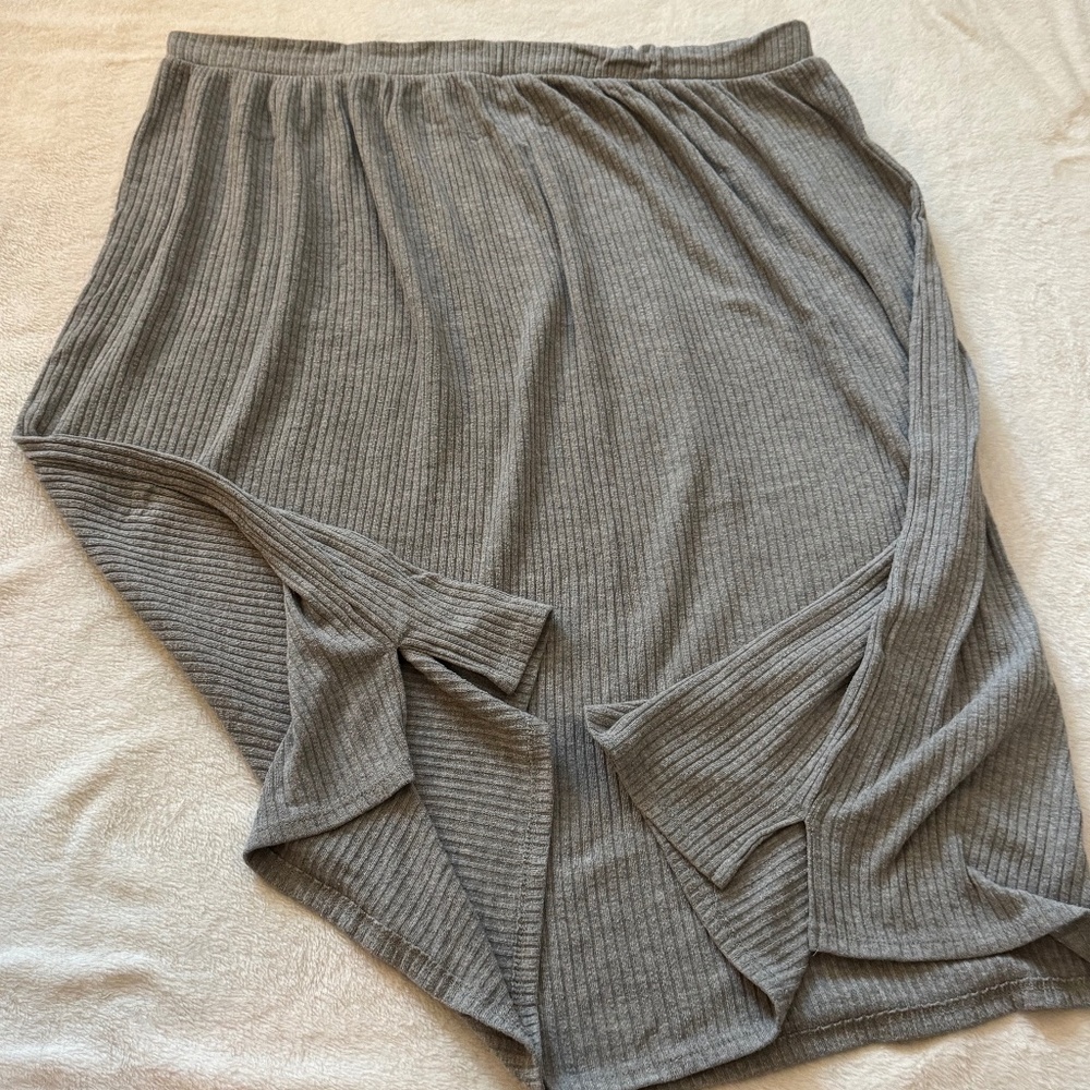 ModCloth Grey Ribbed Woven Midi Skirt 3x